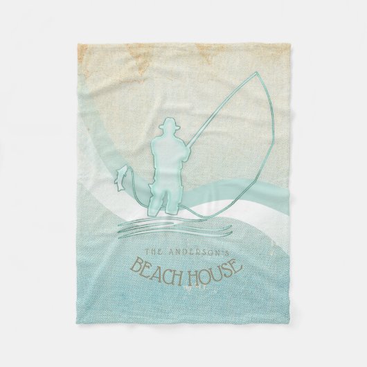 Beach House Nautical Fisherman Aqua Blue ID623 Fleecedecke (Vorderseite)