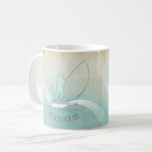 Beach House Nautical Fisherman Aqua Blue ID623 Kaffeetasse (Vorderseite Links)