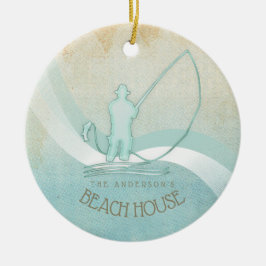 Beach House Nautical Fisherman Aqua Blue ID623 Keramik Ornament
