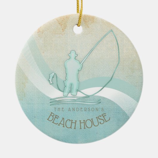 Beach House Nautical Fisherman Aqua Blue ID623 Keramik Ornament (Vorne)
