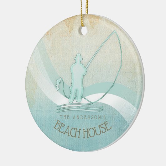 Beach House Nautical Fisherman Aqua Blue ID623 Keramik Ornament (Links)