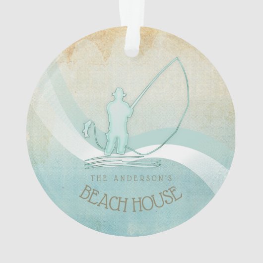 Beach House Nautical Fisherman Aqua Blue ID623 Ornament (Rückseite)