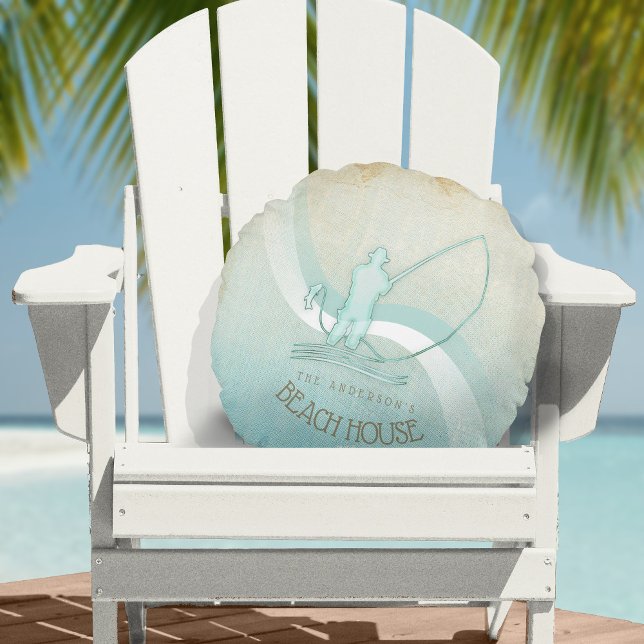 Beach House Nautical Fisherman Aqua Blue ID623 Rundes Kissen (Von Creator hochgeladen)