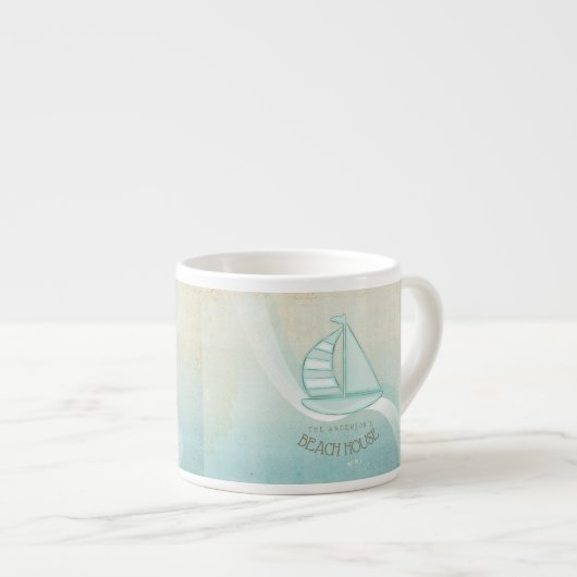 Beach House Nautical Sailboat Aqua Blue ID623 Espressotasse (Vorderseite Rechts)