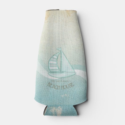 Beach House Nautical Sailboat Aqua Blue ID623 Flaschenkühler (Vorderseite)