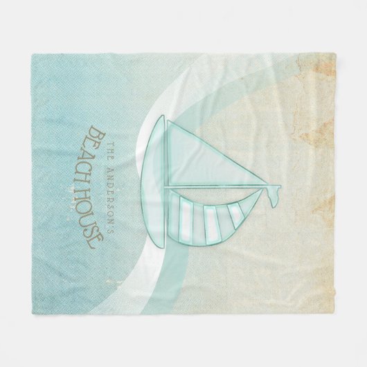 Beach House Nautical Sailboat Aqua Blue ID623 Fleecedecke (Vorderseite (Horizontal))