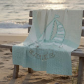 Beach House Nautical Sailboat Aqua Blue ID623 Fleecedecke