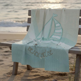 Beach House Nautical Sailboat Aqua Blue ID623 Fleecedecke