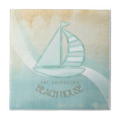 Beach House Nautical Sailboat Aqua Blue ID623 Fliese (Vorderseite)