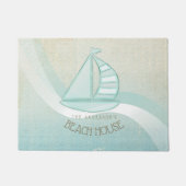 Beach House Nautical Sailboat Aqua Blue ID623 Fußmatte (Vorderseite)