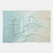 Beach House Nautical Sailboat Aqua Blue ID623 Geschirrtuch (Horizontal)