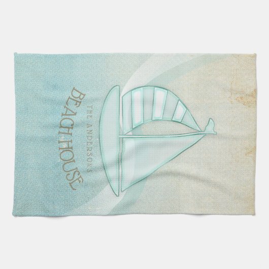 Beach House Nautical Sailboat Aqua Blue ID623 Geschirrtuch (Horizontal)