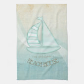 Beach House Nautical Sailboat Aqua Blue ID623 Geschirrtuch (Vertikal)
