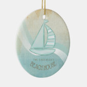 Beach House Nautical Sailboat Aqua Blue ID623 Keramik Ornament (Rechts)
