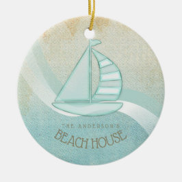 Beach House Nautical Sailboat Aqua Blue ID623 Keramik Ornament