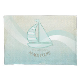 Beach House Nautical Sailboat Aqua Blue ID623 Kissenbezug