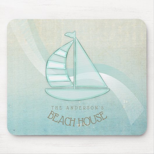 Beach House Nautical Sailboat Aqua Blue ID623 Mousepad (Vorne)