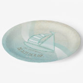 Beach House Nautical Sailboat Aqua Blue ID623 Pappteller (Schrägansicht)