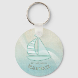 Beach House Nautical Sailboat Aqua Blue ID623 Schlüsselanhänger