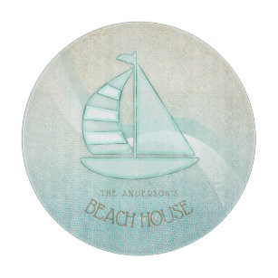 Beach House Nautical Sailboat Aqua Blue ID623 Schneidebrett