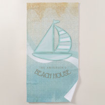 Beach House Nautical Sailboat Aqua Blue ID623