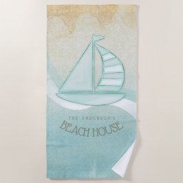 Beach House Nautical Sailboat Aqua Blue ID623 Strandtuch