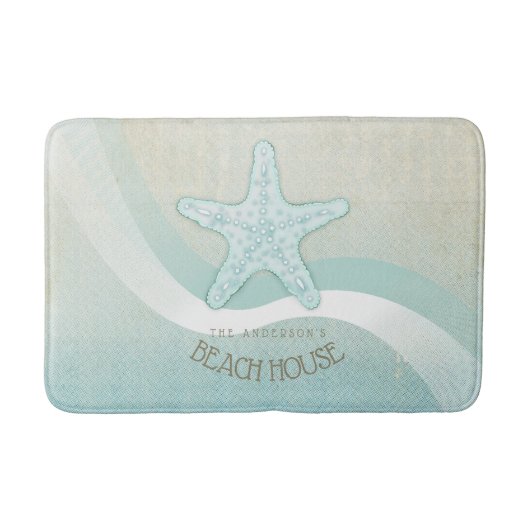 Beach House Nautical Starfish Aqua Blue ID623 Badematte (Vorderseite)