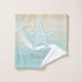 Beach House Nautical Starfish Aqua Blue ID623 Badhandtuch Set (Waschlappen)