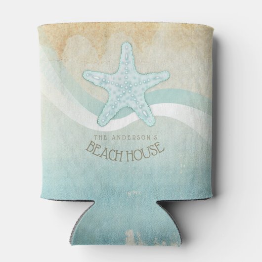 Beach House Nautical Starfish Aqua Blue ID623 Dosenkühler (Rückseite)