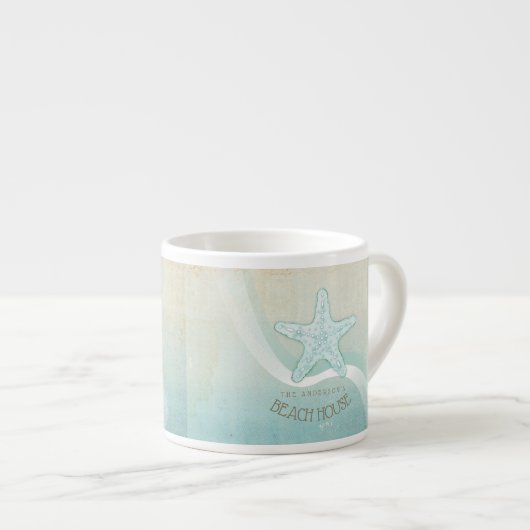 Beach House Nautical Starfish Aqua Blue ID623 Espressotasse (Vorderseite Rechts)