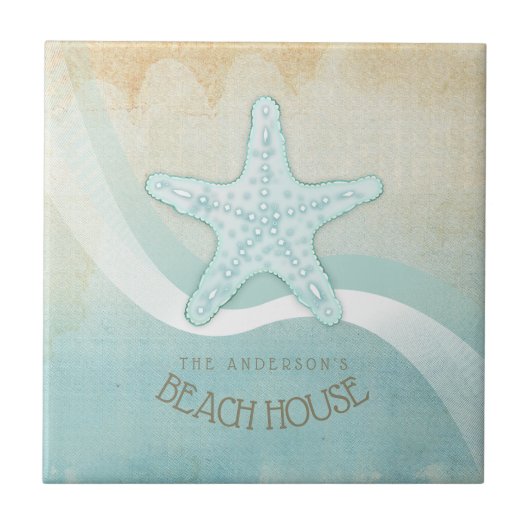 Beach House Nautical Starfish Aqua Blue ID623 Fliese (Vorderseite)