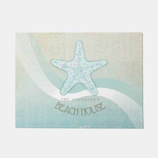 Beach House Nautical Starfish Aqua Blue ID623 Fußmatte (Vorderseite)