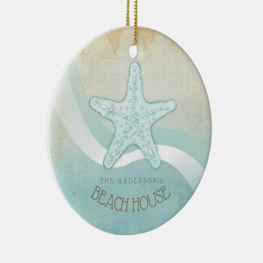 Beach House Nautical Starfish Aqua Blue ID623 Keramik Ornament (Rechts)