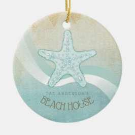 Beach House Nautical Starfish Aqua Blue ID623 Keramik Ornament