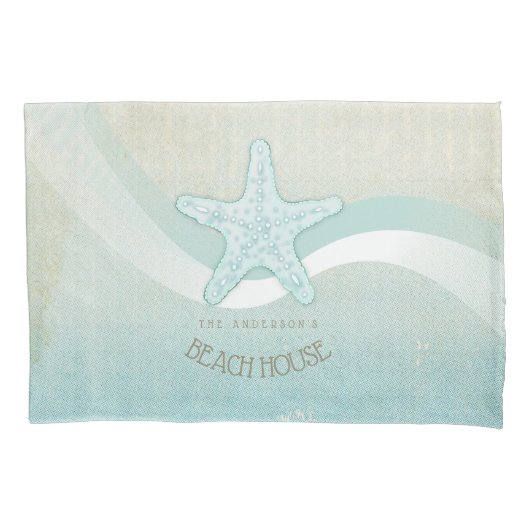 Beach House Nautical Starfish Aqua Blue ID623 Kissenbezug (Vorderseite)