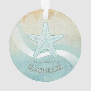 Beach House Nautical Starfish Aqua Blue ID623 Ornament