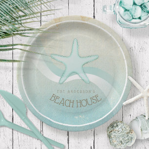 Beach House Nautical Starfish Aqua Blue ID623 Pappteller