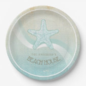 Beach House Nautical Starfish Aqua Blue ID623 Pappteller (Vorderseite)