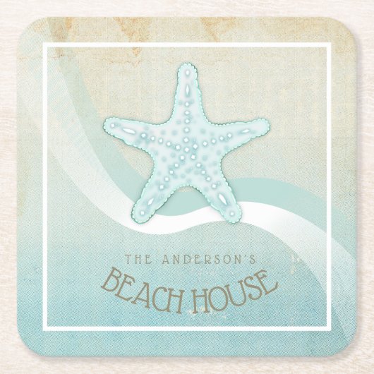 Beach House Nautical Starfish Aqua Blue ID623 Rechteckiger Pappuntersetzer (Vorderseite)