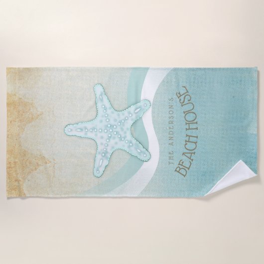 Beach House Nautical Starfish Aqua Blue ID623 Strandtuch (Vorderseite)