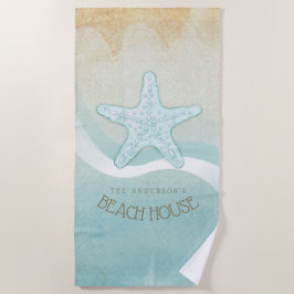 Beach House Nautical Starfish Aqua Blue ID623 Strandtuch