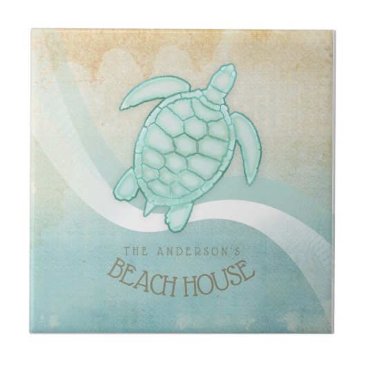 Beach House Nautical Turtle Aqua Blue ID623 Fliese (Vorderseite)