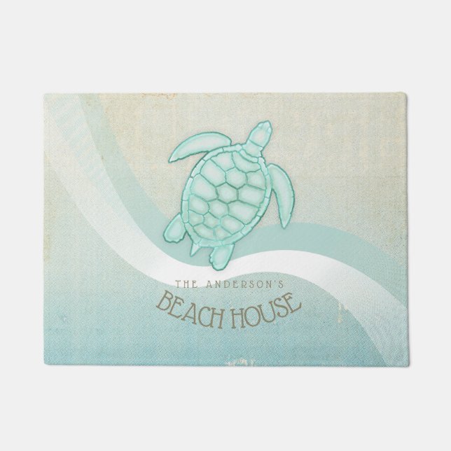 Beach House Nautical Turtle Aqua Blue ID623 Fußmatte (Vorderseite)