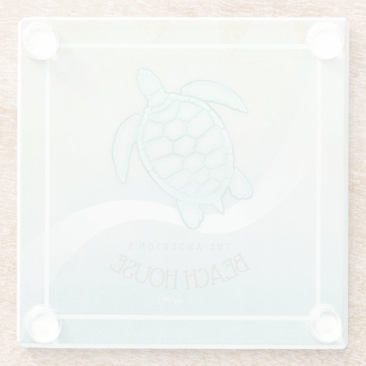 Beach House Nautical Turtle Aqua Blue ID623 Glasuntersetzer (Rückseite)