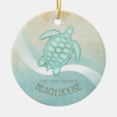 Beach House Nautical Turtle Aqua Blue ID623 Keramik Ornament (Vorne)
