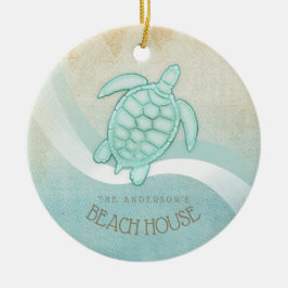 Beach House Nautical Turtle Aqua Blue ID623 Keramik Ornament