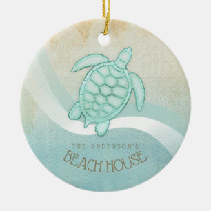 Beach House Nautical Turtle Aqua Blue ID623 Keramik Ornament