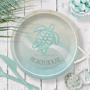 Beach House Nautical Turtle Aqua Blue ID623 Pappteller