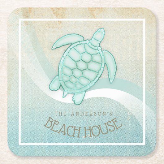 Beach House Nautical Turtle Aqua Blue ID623 Rechteckiger Pappuntersetzer (Vorderseite)