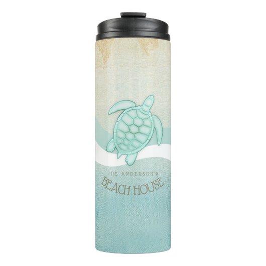 Beach House Nautical Turtle Aqua Blue ID623 Thermosbecher (Vorderseite)